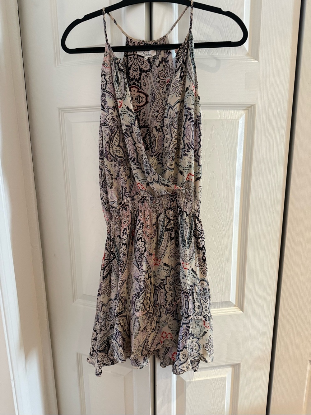 Parker Cream Paisley Mini Dress with Pink & Black Accents